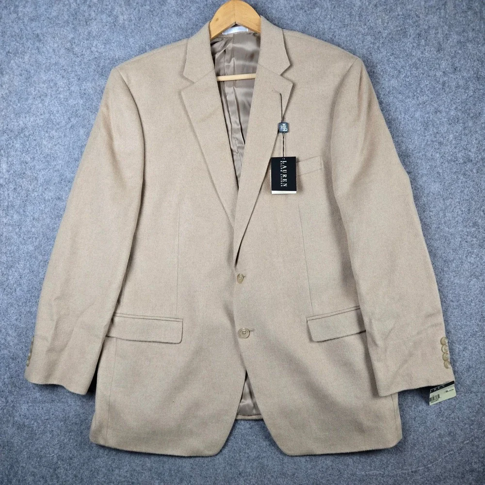 Lauren Ralph Lauren Sport Coat Mens 46L Tan 100% Camel Hair Blazer Luxury New